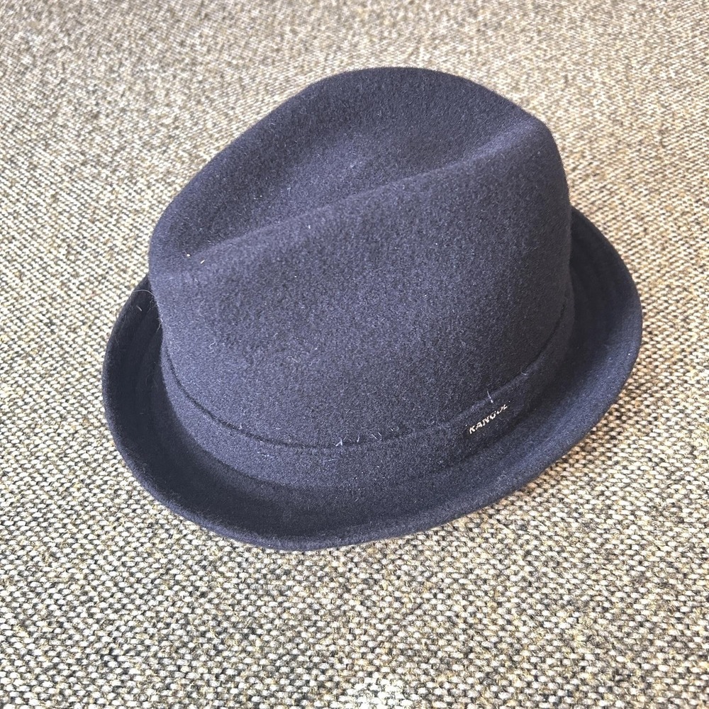 Kangol Wool Player Black Trilby Fedora‎ Hat Small 6447BC Wool Blend